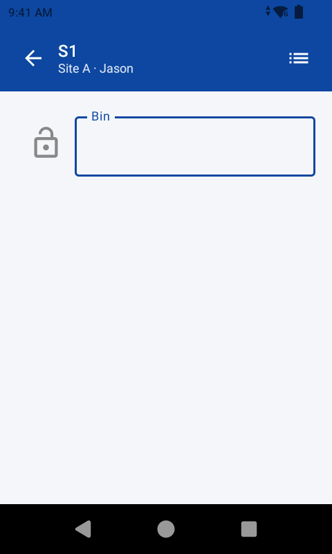 The scan a bin location screen on a Zebra scanner