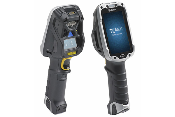 Zebra TC8000, front and back — the scanner in the hire fleet